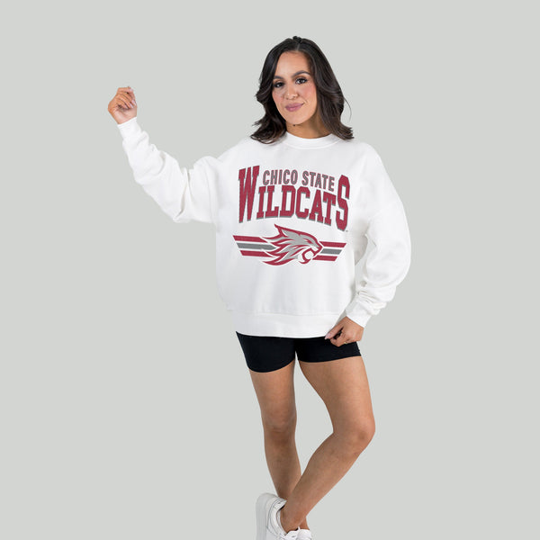 Gameday Couture CHICO STATE WILDCATS SWIFT STRIKE PREMIUM FLEECE DROP SHOULDER CREWNECK PULLOVER