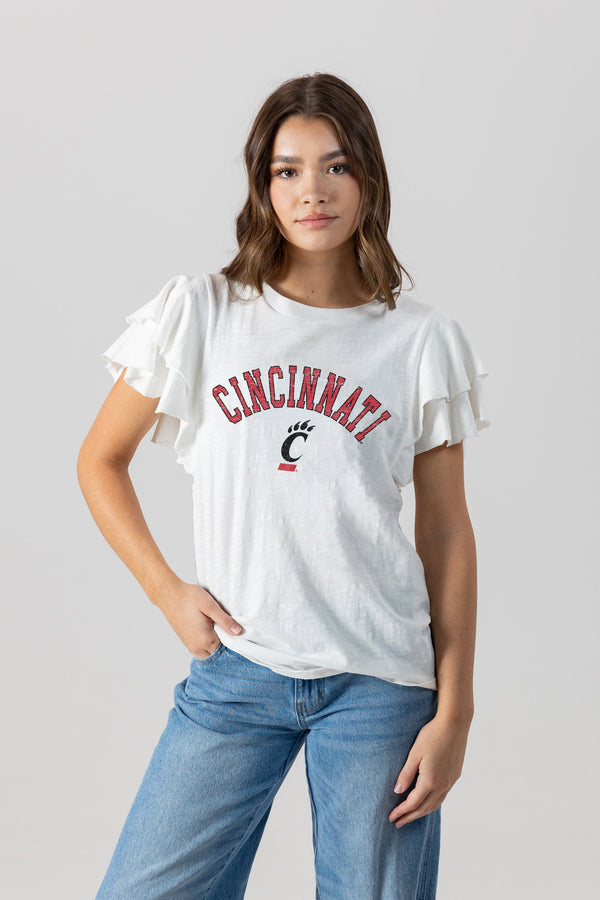 gameday couture CINCINNATI BEARCATS All In To Win Flutter Crewneck Top