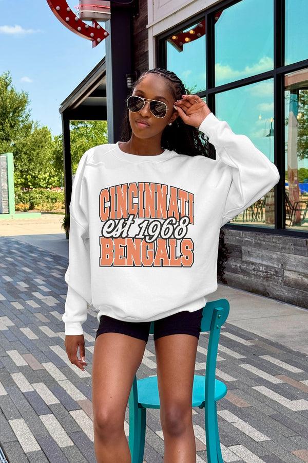Gameday Couture CINCINNATI BENGALS FADED FORMATION PREMIUM FLEECE CREWNECK PULLOVER