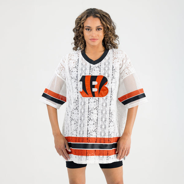 Gameday Couture CINCINNATI BENGALS HIGH NOTE LACE FASHION TOP