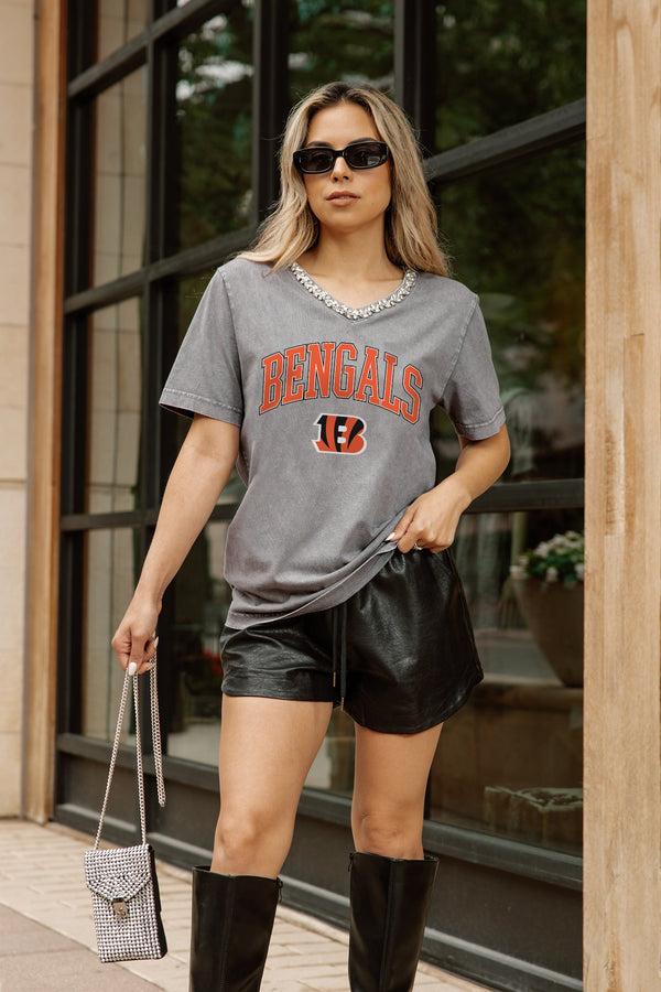 Gameday Couture CINCINNATI BENGALS ICONIC EDGE RHINESTONE TRIM V-NECK TEE