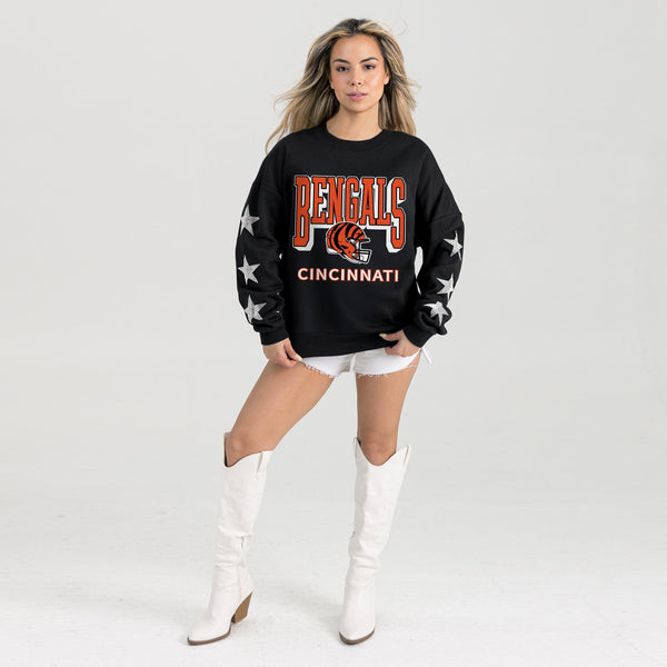 Gameday Couture CINCINNATI BENGALS PURE VICTORY STAR EMBELLISHED CREW SWEATSHIRT