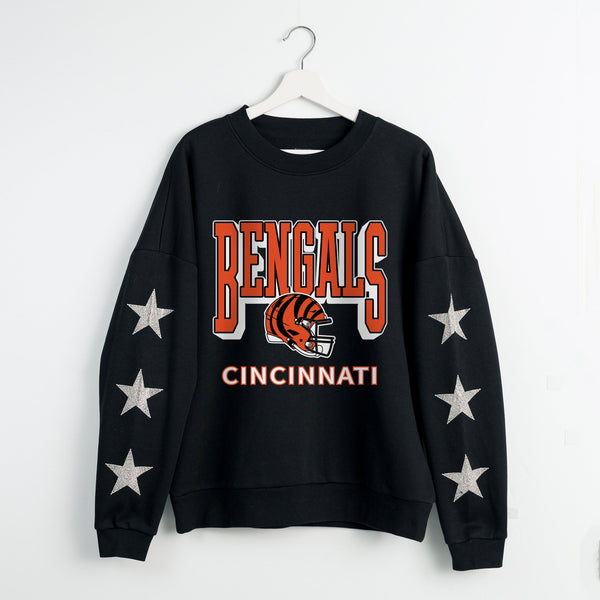 gameday couture CINCINNATI BENGALS PURE VICTORY STAR EMBELLISHED CREW SWEATSHIRT