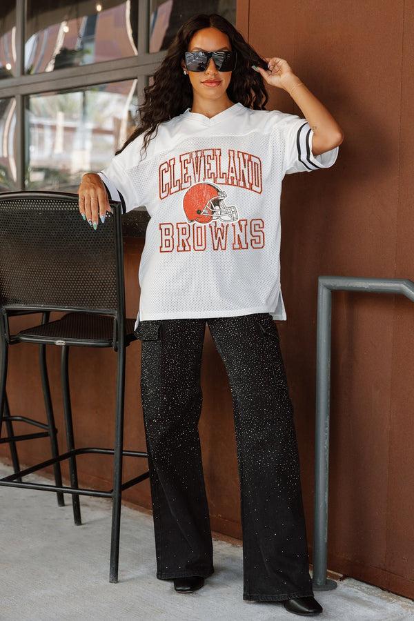 gameday couture CLEVELAND BROWNS A Step Ahead Oversized Mesh Tee
