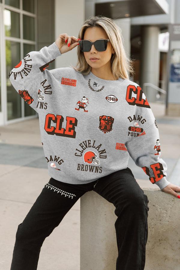 Gameday Couture CLEVELAND BROWNS ALWAYS ON REPEAT PREMIUM FLEECE CREW SWEATSHIRT