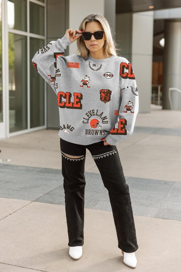 gameday couture CLEVELAND BROWNS ALWAYS ON REPEAT PREMIUM FLEECE CREW SWEATSHIRT