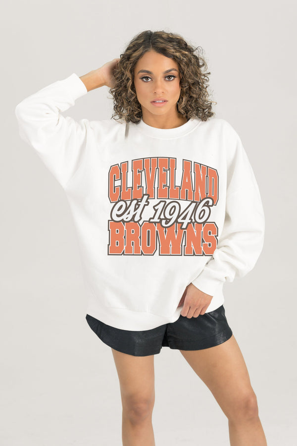 Gameday Couture CLEVELAND BROWNS FADED FORMATION PREMIUM FLEECE CREWNECK PULLOVER