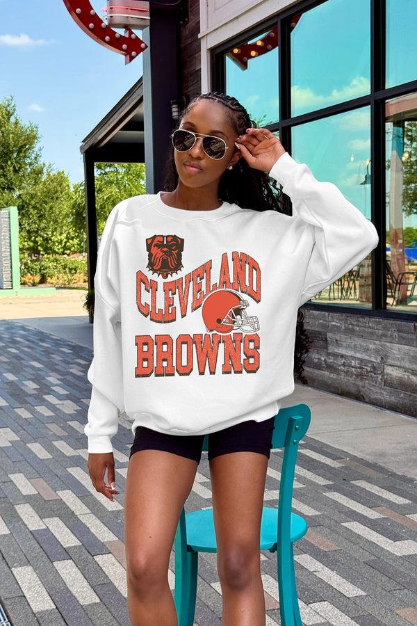 Gameday Couture CLEVELAND BROWNS HARD EARNED PREMIUM FLEECE CREWNECK PULLOVER