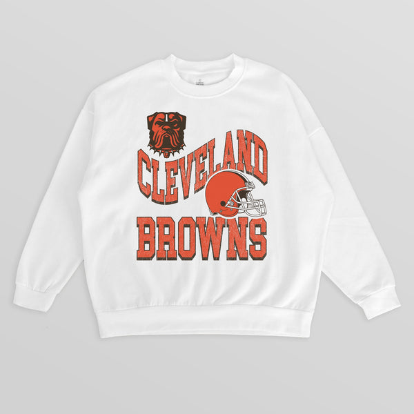 gameday couture CLEVELAND BROWNS HARD EARNED PREMIUM FLEECE CREWNECK PULLOVER