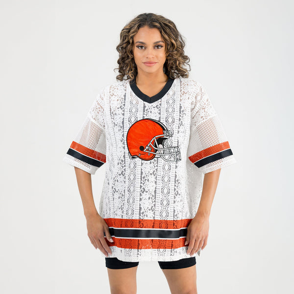 Gameday Couture CLEVELAND BROWNS HIGH NOTE LACE FASHION TOP