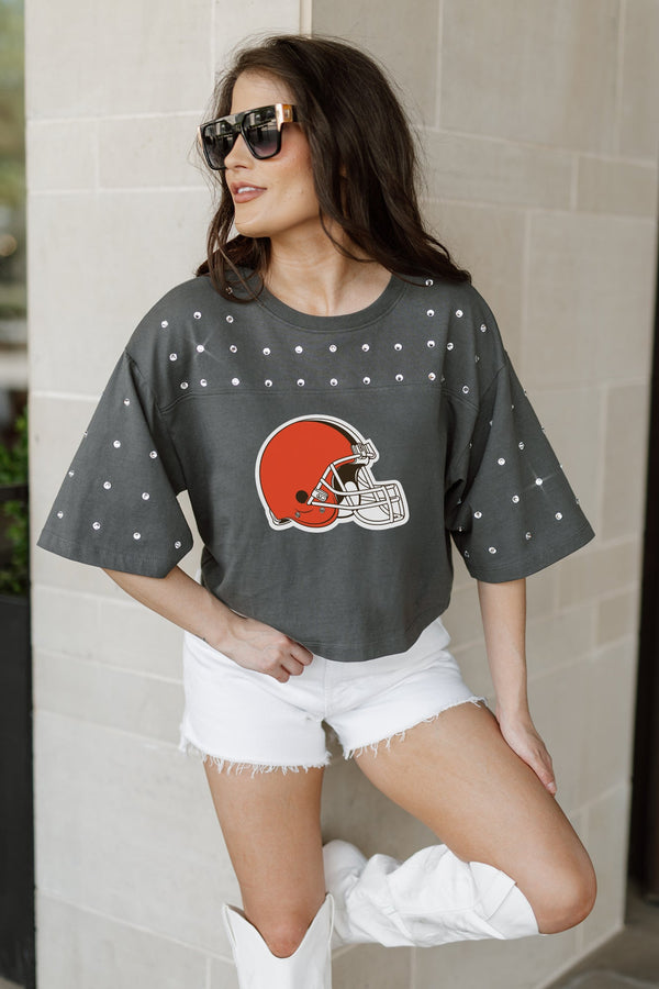 Gameday Couture CLEVELAND BROWNS Making Moves Rhinestone Crop Tee With Yoke