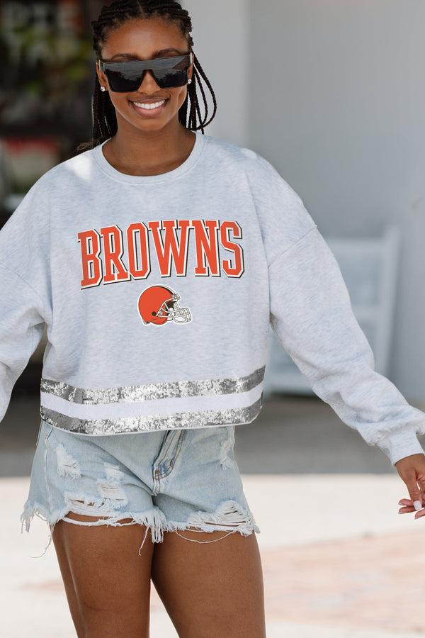 Gameday Couture CLEVELAND BROWNS Pass The Shine Long-Sleeve Metallic-Stripe Top