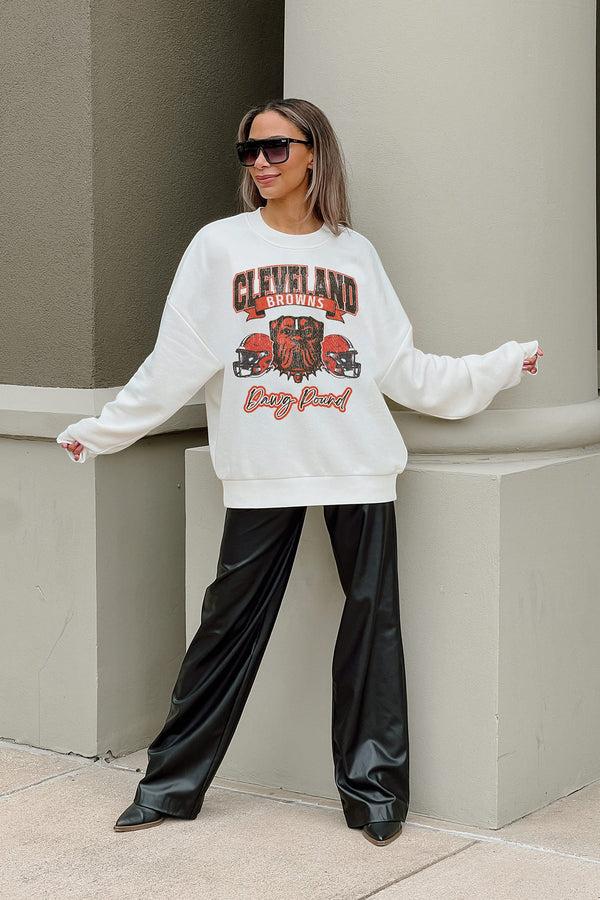 gameday couture CLEVELAND BROWNS Passing Time Fleece Crewneck Pullover