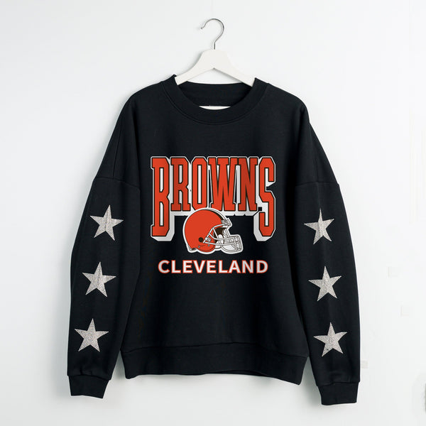 gameday couture CLEVELAND BROWNS PURE VICTORY STAR EMBELLISHED CREW SWEATSHIRT