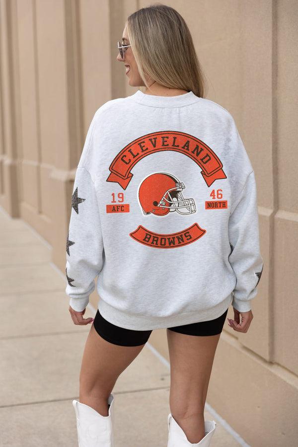 Gameday Couture CLEVELAND BROWNS Ready For It Star-Sleeve Crewneck Pullover