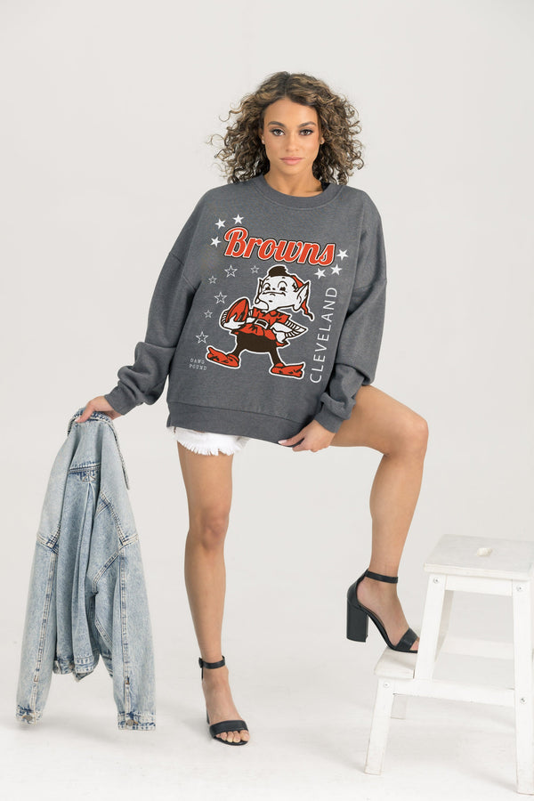 Gameday Couture CLEVELAND BROWNS Ready To Rumble Fleece Crewneck Pullover