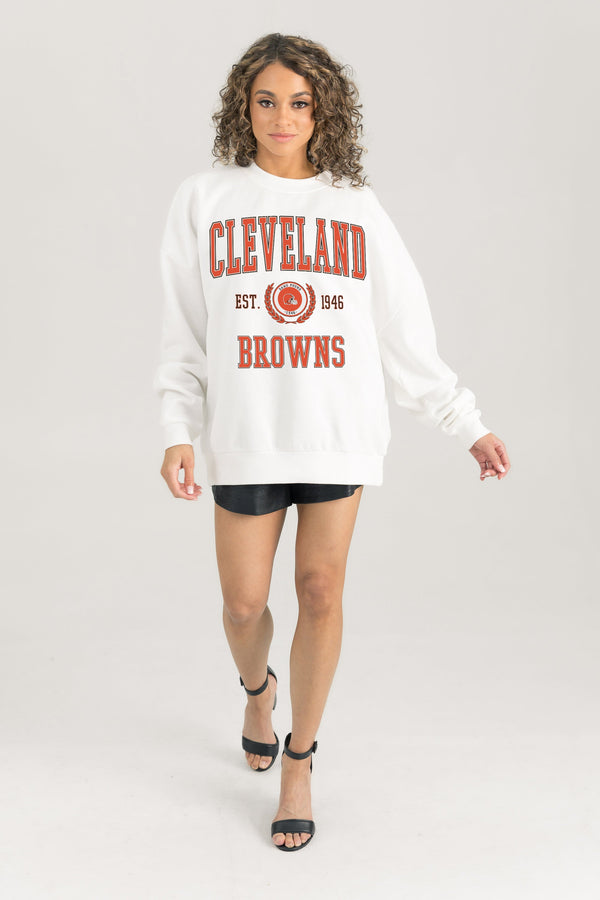 gameday couture CLEVELAND BROWNS Timeless Triumph Fleece Crewneck Pullover