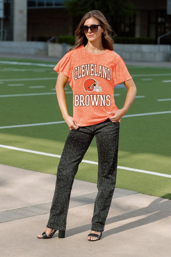 Gameday Couture CLEVELAND BROWNS VICTORY MODE FLUTTER SLEEVE TEE IN ORANGE