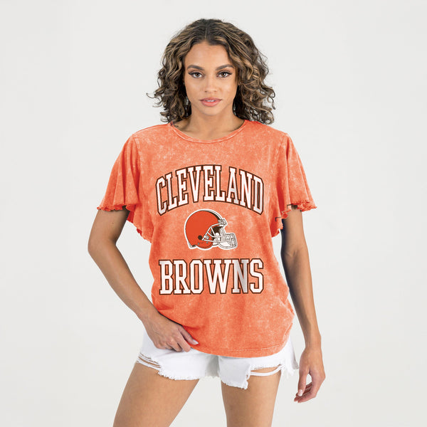 Gameday Couture CLEVELAND BROWNS VICTORY MODE FLUTTER SLEEVE TEE IN ORANGE