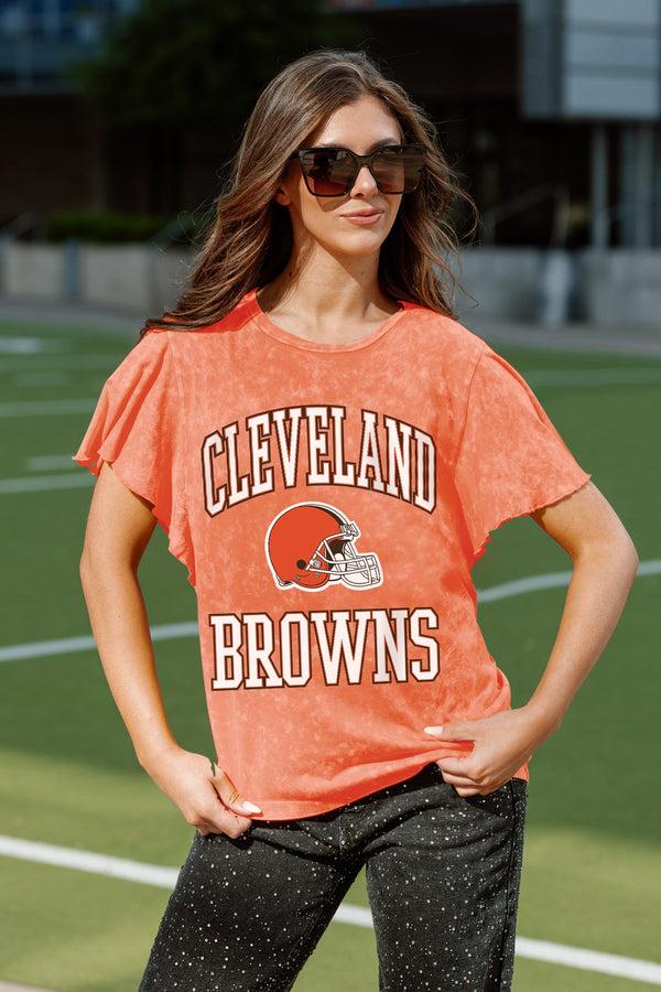 gameday couture CLEVELAND BROWNS VICTORY MODE FLUTTER SLEEVE TEE IN ORANGE