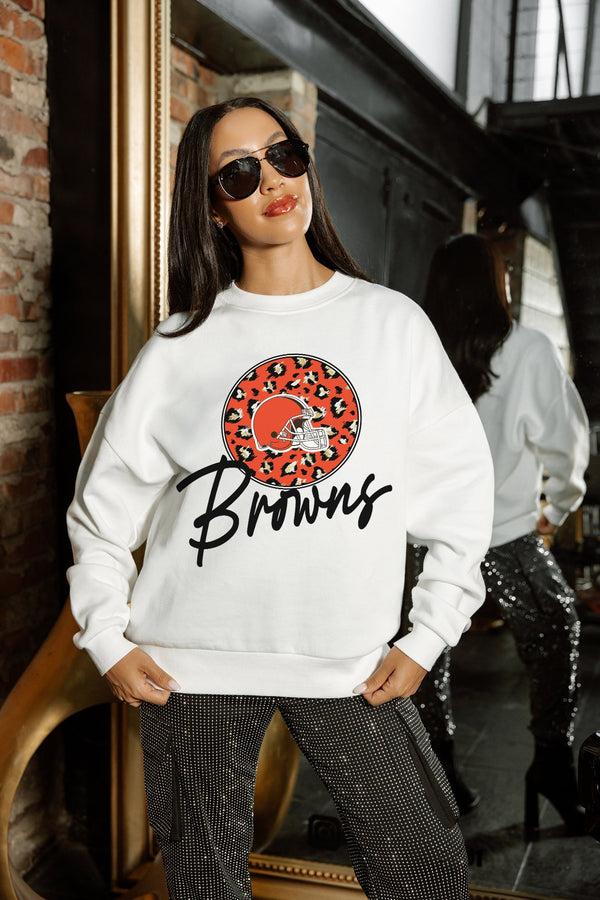 Gameday Couture CLEVELAND BROWNS WILD BREAKTHROUGH PREMIUM FLEECE CREWNECK PULLOVER