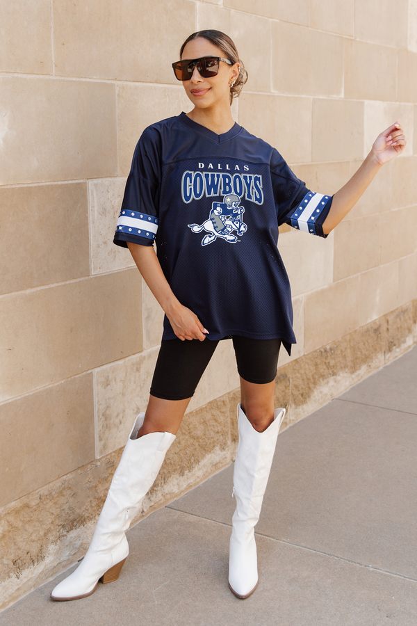 Gameday Couture DALLAS COWBOYS Cowboy Joe Oversized Rhinestone Striped Top