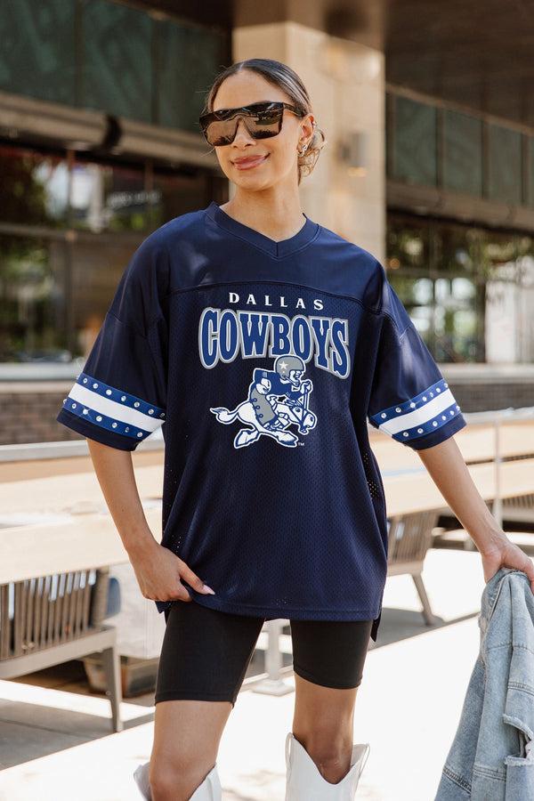 gameday couture DALLAS COWBOYS Cowboy Joe Oversized Rhinestone Striped Top