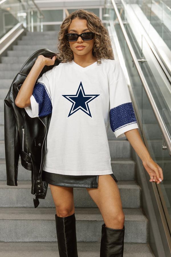 Gameday Couture DALLAS COWBOYS DOMINANCE RHINESTONE STRIPE VARSITY TEE