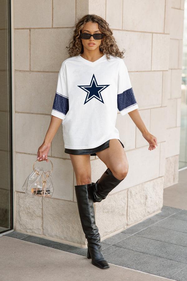 Gameday Couture DALLAS COWBOYS DOMINANCE RHINESTONE STRIPE VARSITY TEE