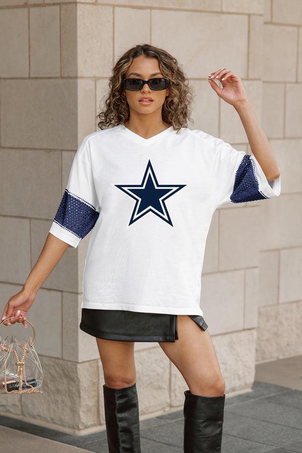 Gameday Couture DALLAS COWBOYS DOMINANCE RHINESTONE STRIPE VARSITY TEE