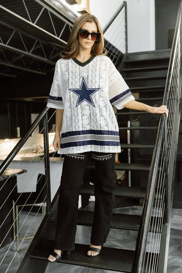 gameday couture DALLAS COWBOYS HIGH NOTE LACE FASHION TOP