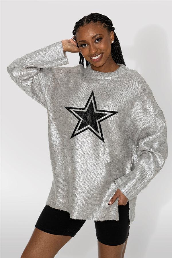 Gameday Couture DALLAS COWBOYS Shine Down Oversized Metallic Sweater
