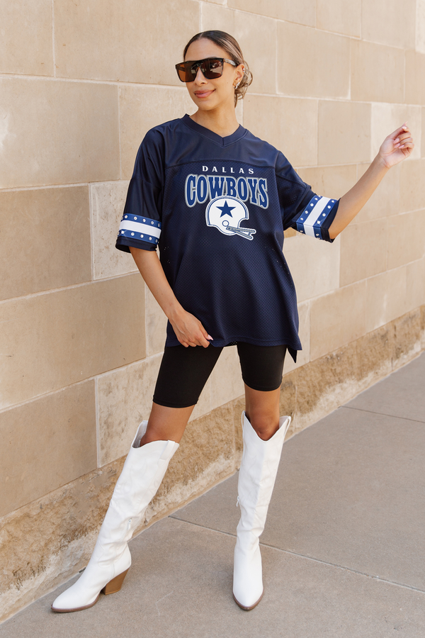 Gameday Couture DALLAS COWBOYS Vintage Appeal Oversized Rhinestone-Striped Top