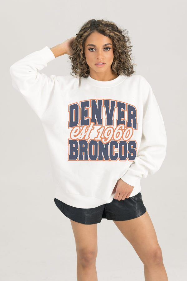 Gameday Couture DENVER BRONCOS FADED FORMATION PREMIUM FLEECE CREWNECK PULLOVER