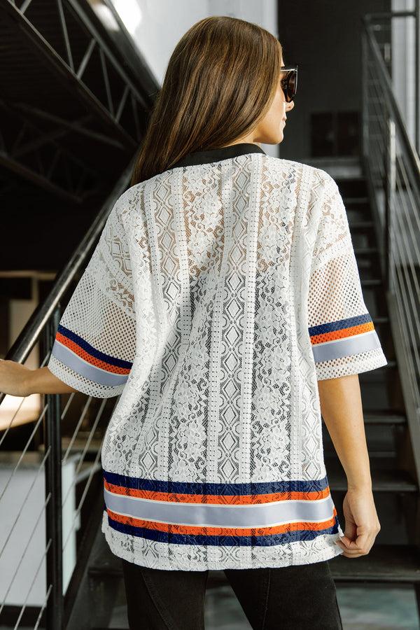 Gameday Couture DENVER BRONCOS HIGH NOTE LACE FASHION TOP