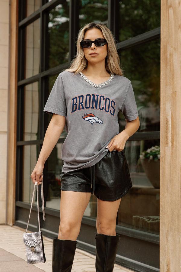 Gameday Couture DENVER BRONCOS ICONIC EDGE RHINESTONE TRIM V-NECK TEE