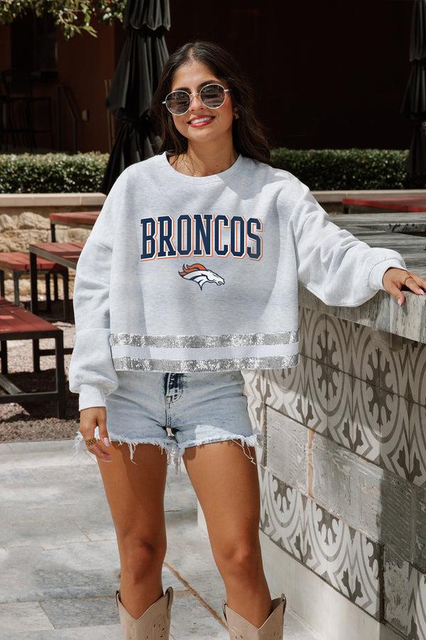 gameday couture DENVER BRONCOS Pass The Shine Long-Sleeve Metallic-Stripe Top
