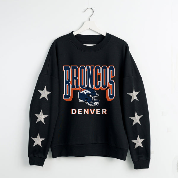gameday couture DENVER BRONCOS PURE VICTORY STAR EMBELLISHED CREW SWEATSHIRT
