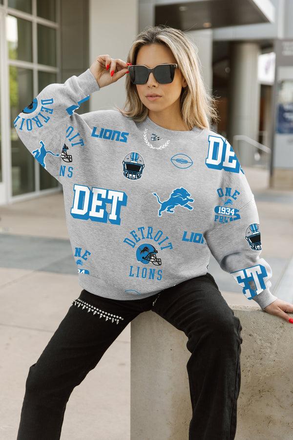 Gameday Couture DETROIT LIONS ALWAYS ON REPEAT PREMIUM FLEECE CREW SWEATSHIRT