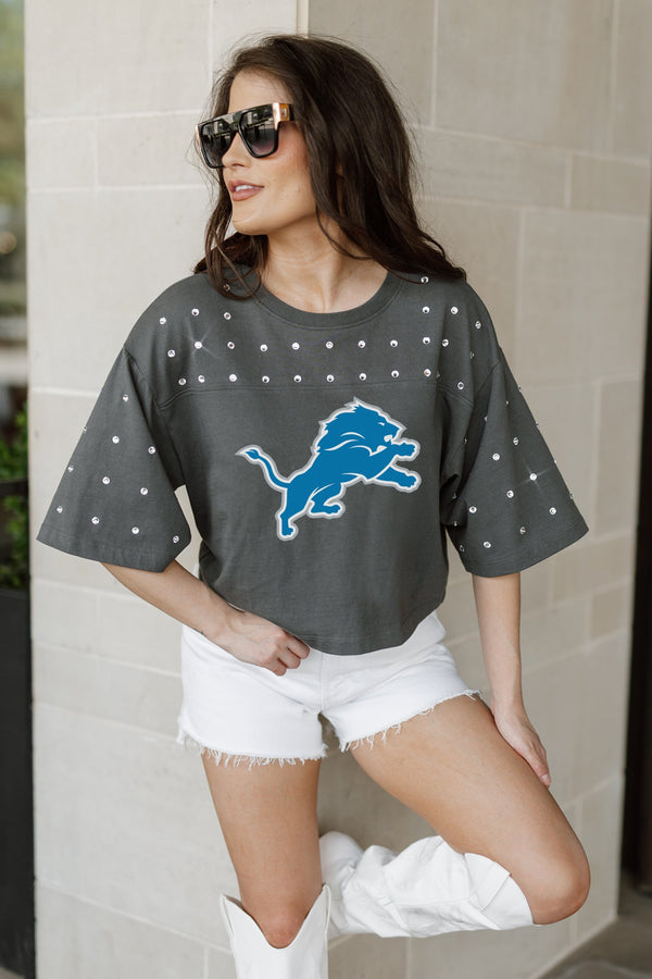 Gameday Couture DETROIT LIONS Making Moves Rhinestone Crop Tee With Yoke
