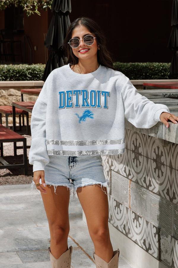 gameday couture DETROIT LIONS Pass The Shine Long-Sleeve Metallic-Stripe Top
