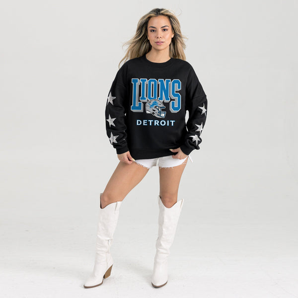 Gameday Couture DETROIT LIONS PURE VICTORY STAR EMBELLISHED CREW SWEATSHIRT