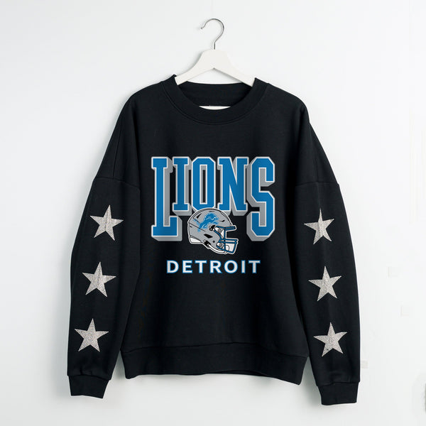 gameday couture DETROIT LIONS PURE VICTORY STAR EMBELLISHED CREW SWEATSHIRT