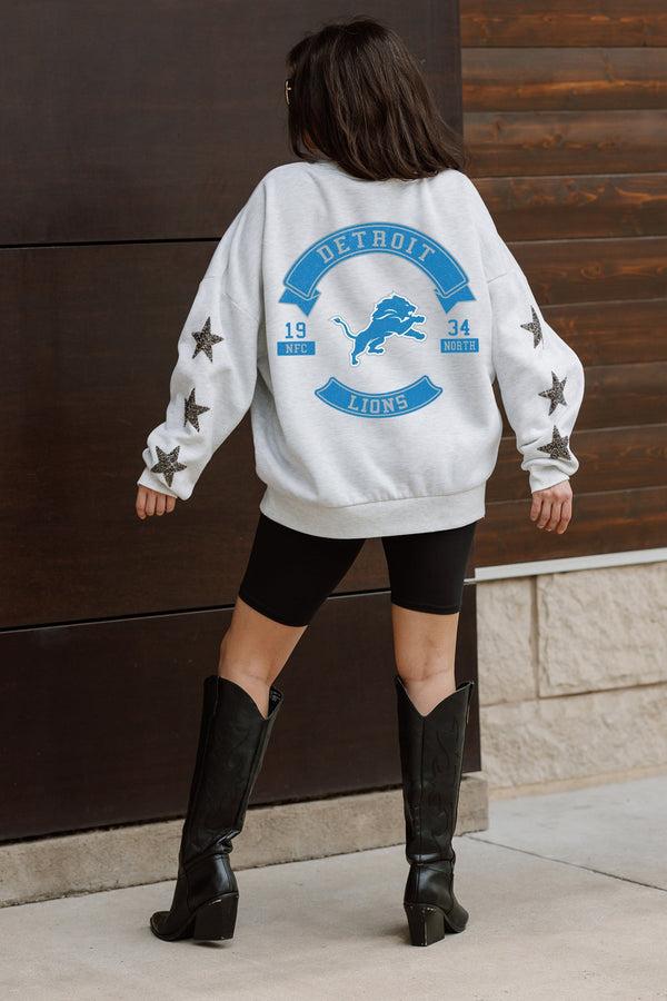 gameday couture DETROIT LIONS Ready For It Star-Sleeve Crewneck Pullover