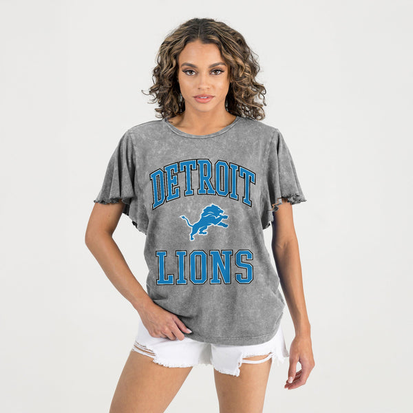 Gameday Couture DETROIT LIONS VICTORY MODE FLUTTER SLEEVE TEE IN GREY