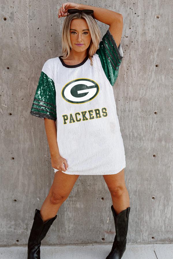 gameday couture GREEN BAY PACKERS Chic Champs Sequin Jersey Dress