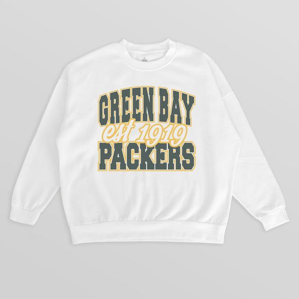 gameday couture GREEN BAY PACKERS FADED FORMATION PREMIUM FLEECE CREWNECK PULLOVER