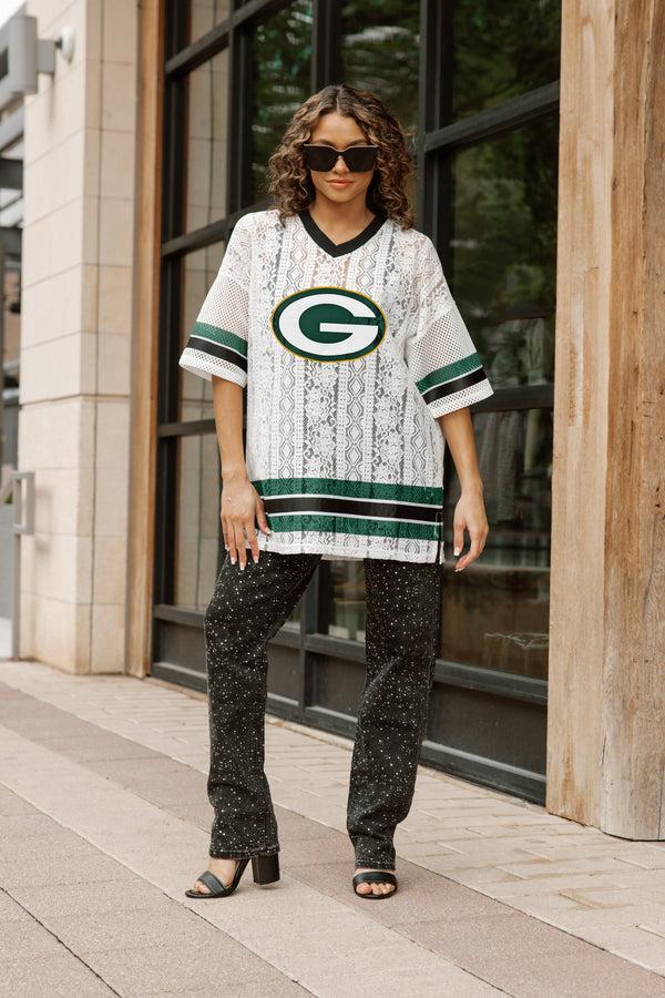 gameday couture GREEN BAY PACKERS HIGH NOTE LACE FASHION TOP