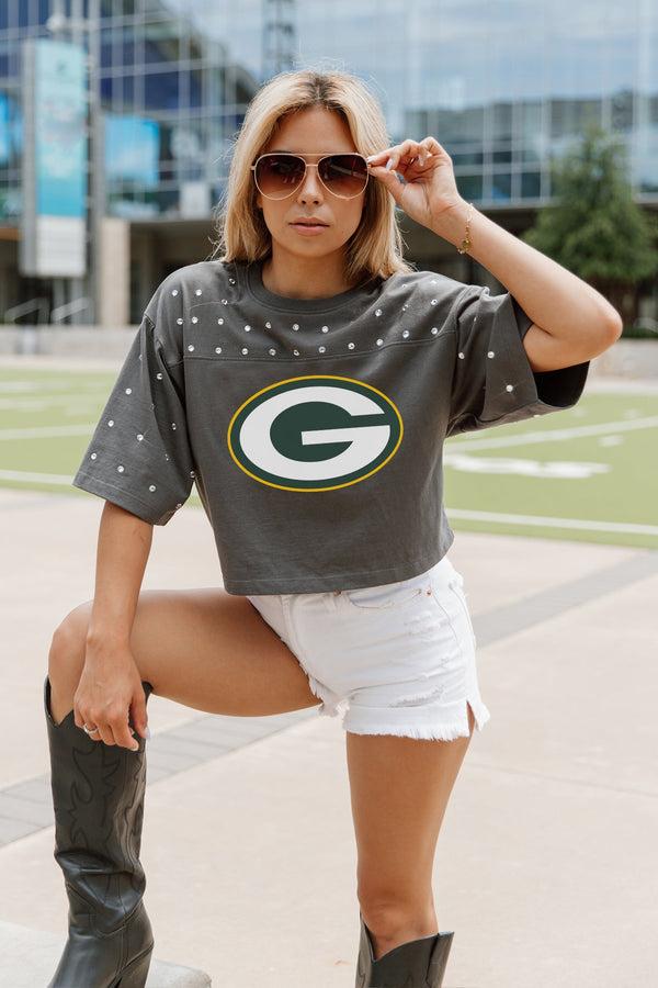 gameday couture GREEN BAY PACKERS Making Moves Rhinestone Crop Tee With Yoke