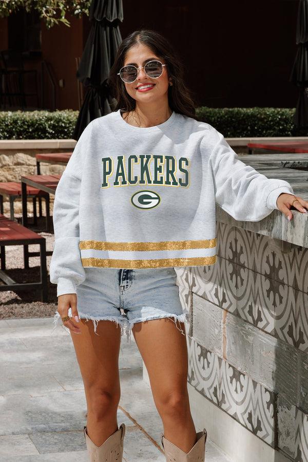 gameday couture GREEN BAY PACKERS Pass The Shine Long-Sleeve Metallic-Stripe Top